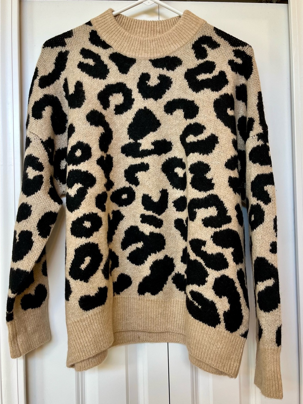 ADORA women’s Beige and Black Leopard Print oversized Crewneck Sweater